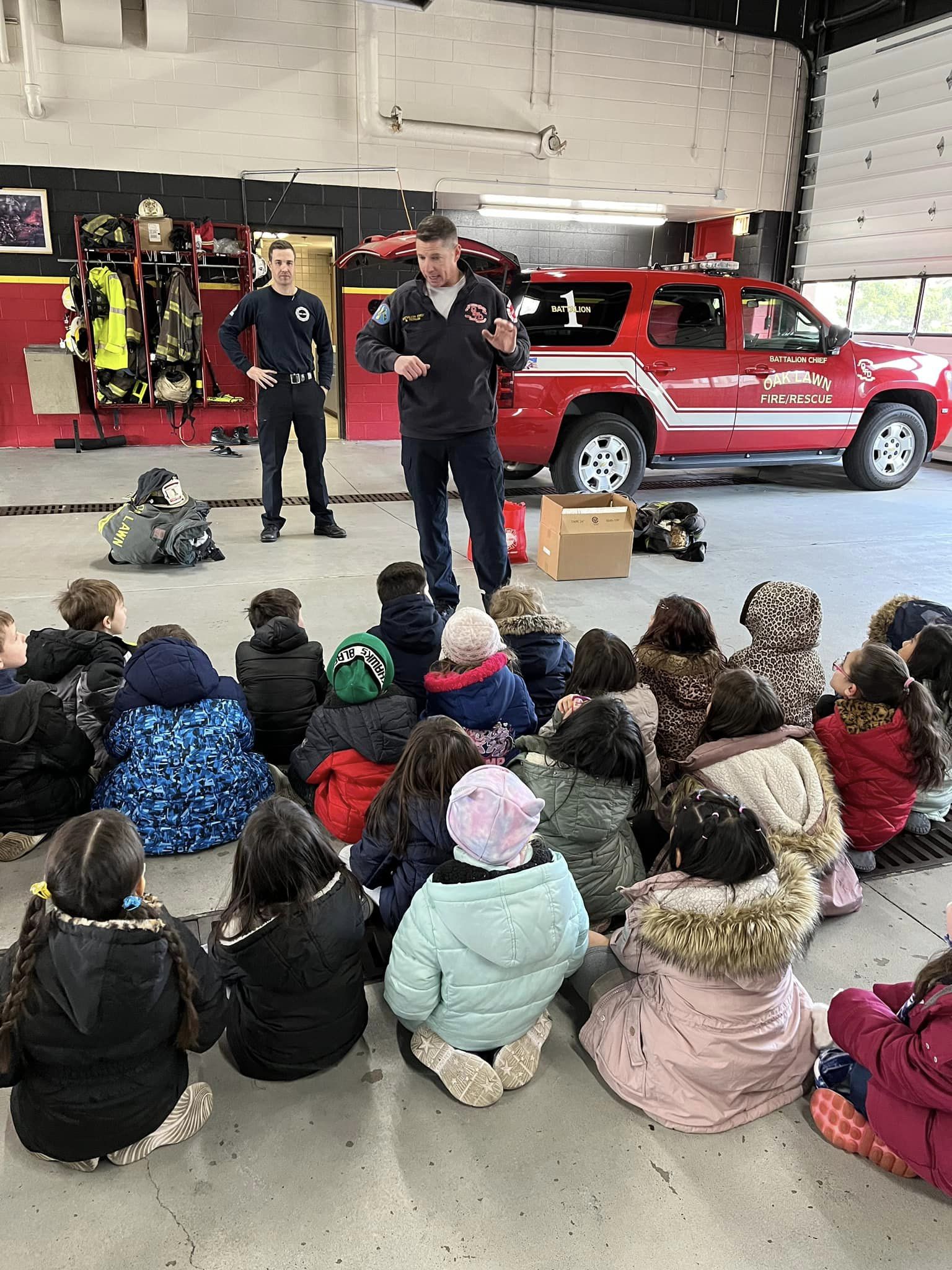 Students listen to Battalion Chief Tiernan 